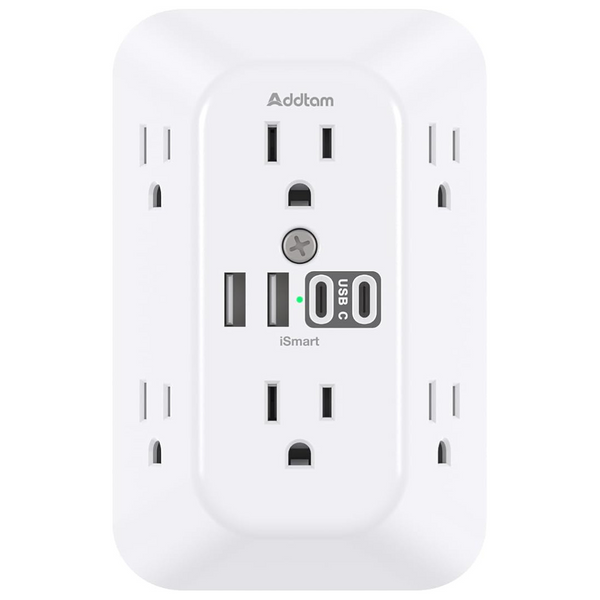 6-Outlet Addtam Surge Protector Outlet Extender W/ 4 USB Ports (2x USB-C)