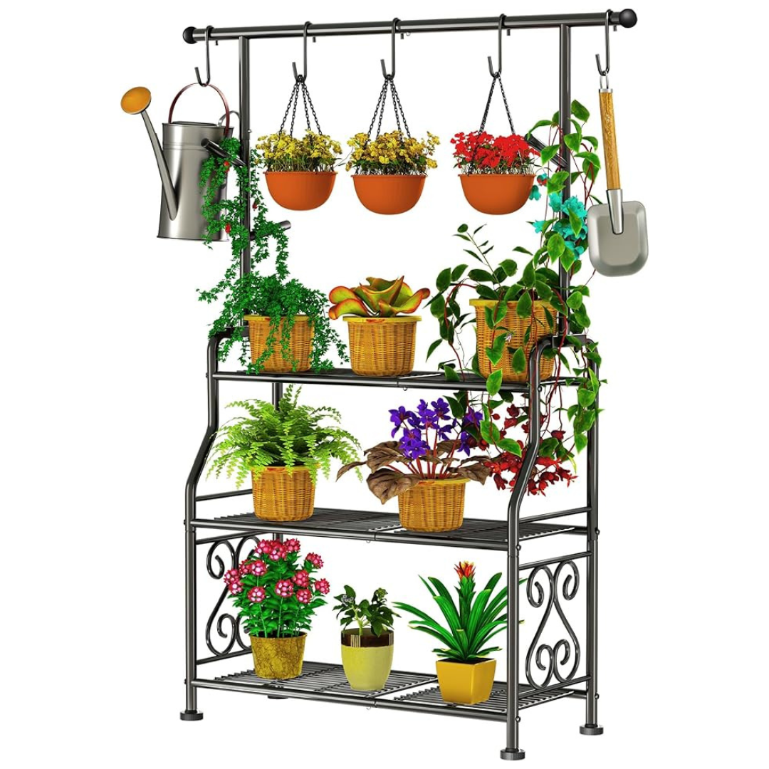 3-Tier Heavy Duty Outdoor Plant Stand Metal Shelf