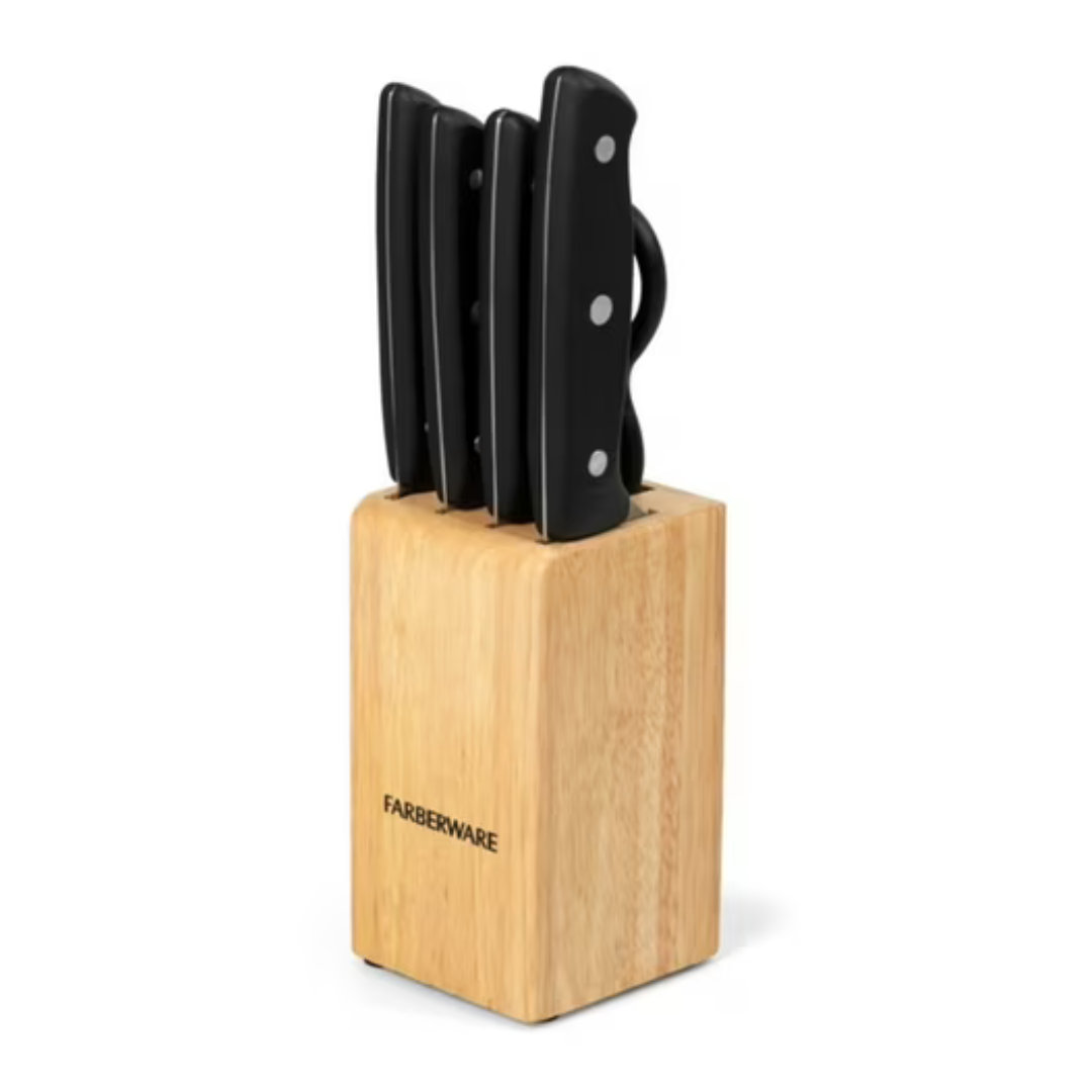 6-Piece Tripe-Riveted Knife Set with Black Handle