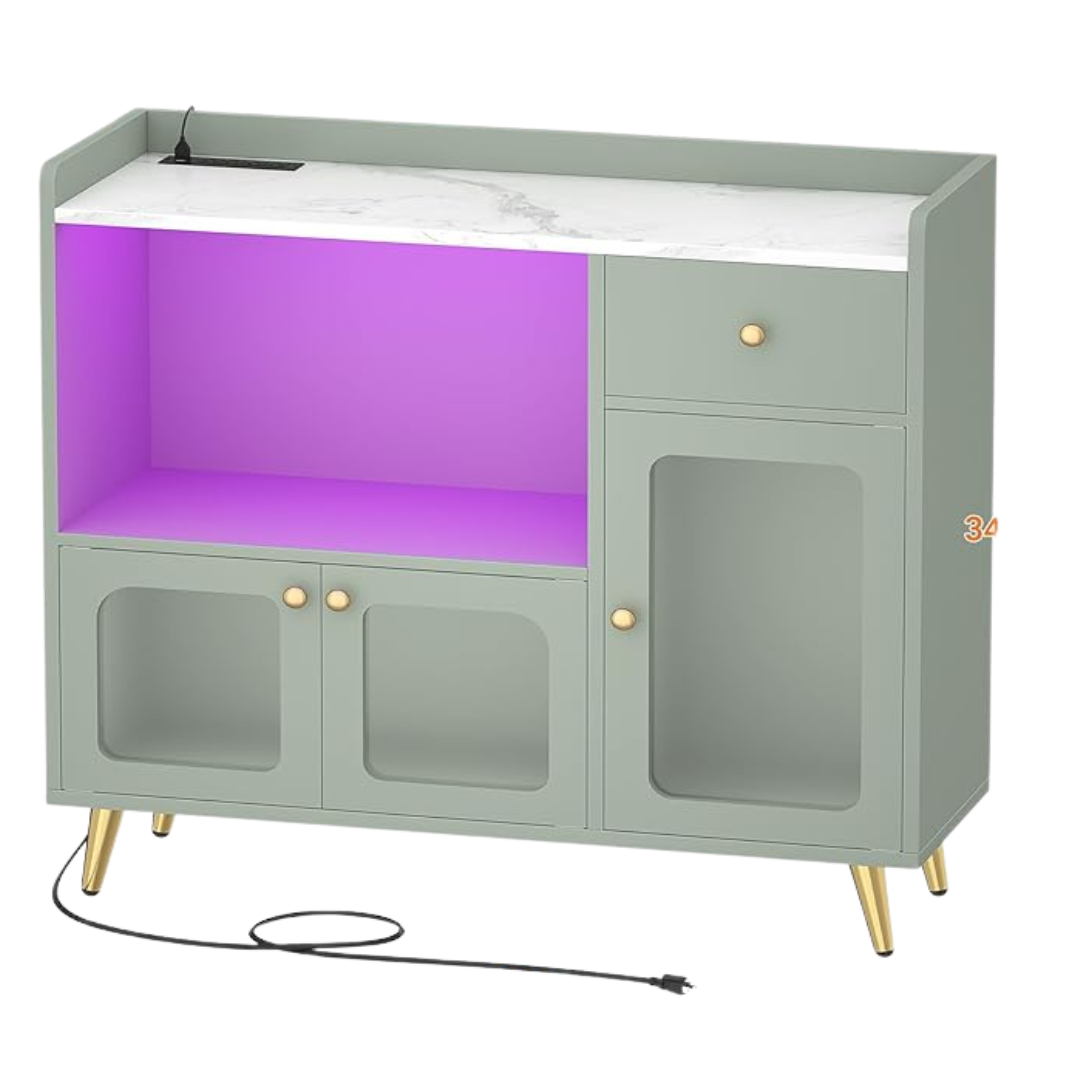Cyclysio Sideboard Buffet Cabinet with Power Outlet and LED Lights