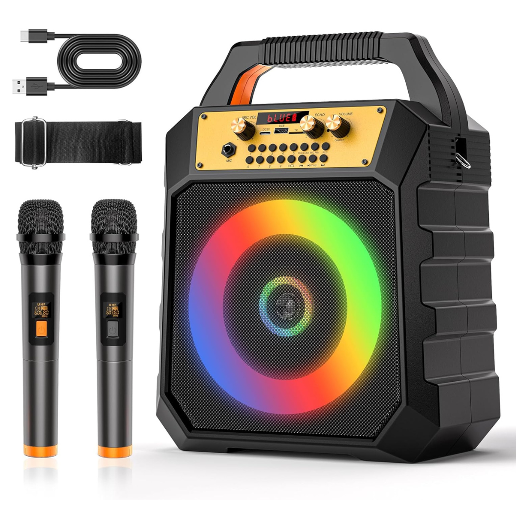 Portable Karaoke Speaker With 2 Wireless Microphones
