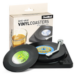 Set of 6 Funny Retro Record Coasters W/ Vinyl Player Holder