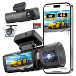 Front Inside & Rear 4K WiFi Triple Dash Camera With 32GB Card