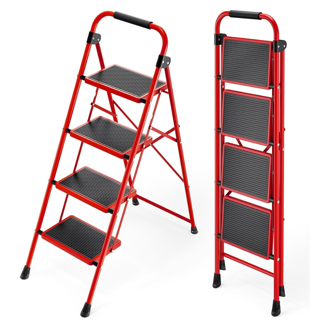 KINGRACK Small Steel Folding 4-Step Ladder