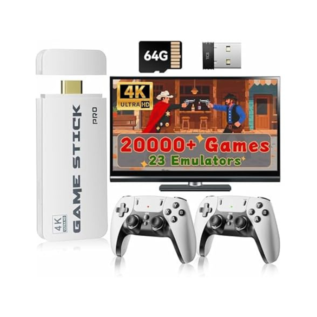 Retro Game Console Stick W/ 4K HDMI, 23 Emulators & Dual Controllers (64G)