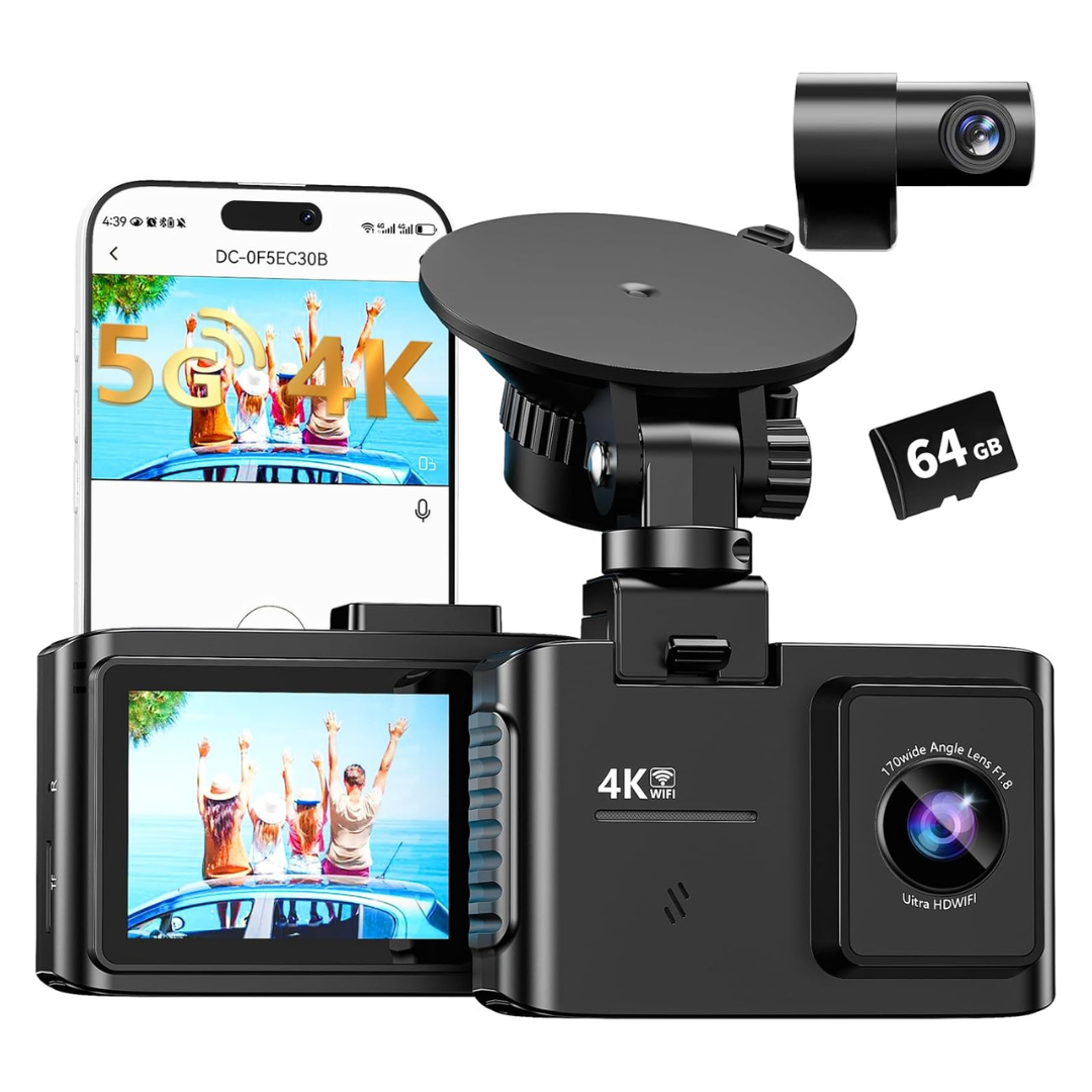 WANLIPO 4K Dual Channel Front & Rear Dash Cam W/ 64GB SD Card
