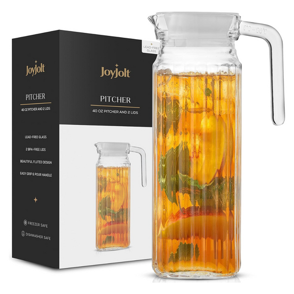 40-Oz JoyJolt Glass Water Pitcher With 2 Lids