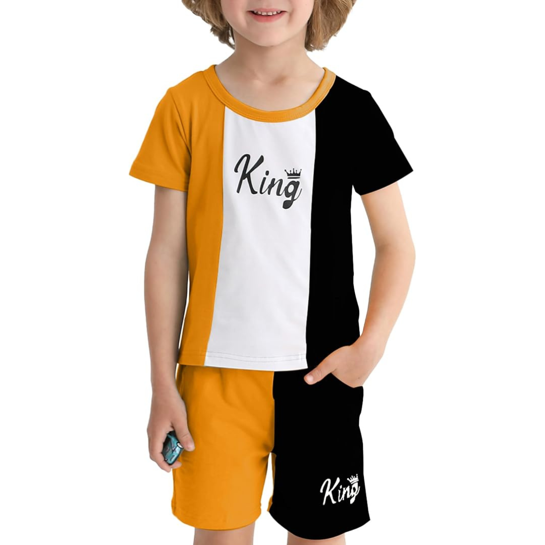 Toddler Boy Color Block Patchwork Summer Short & T-Shirt Outfit