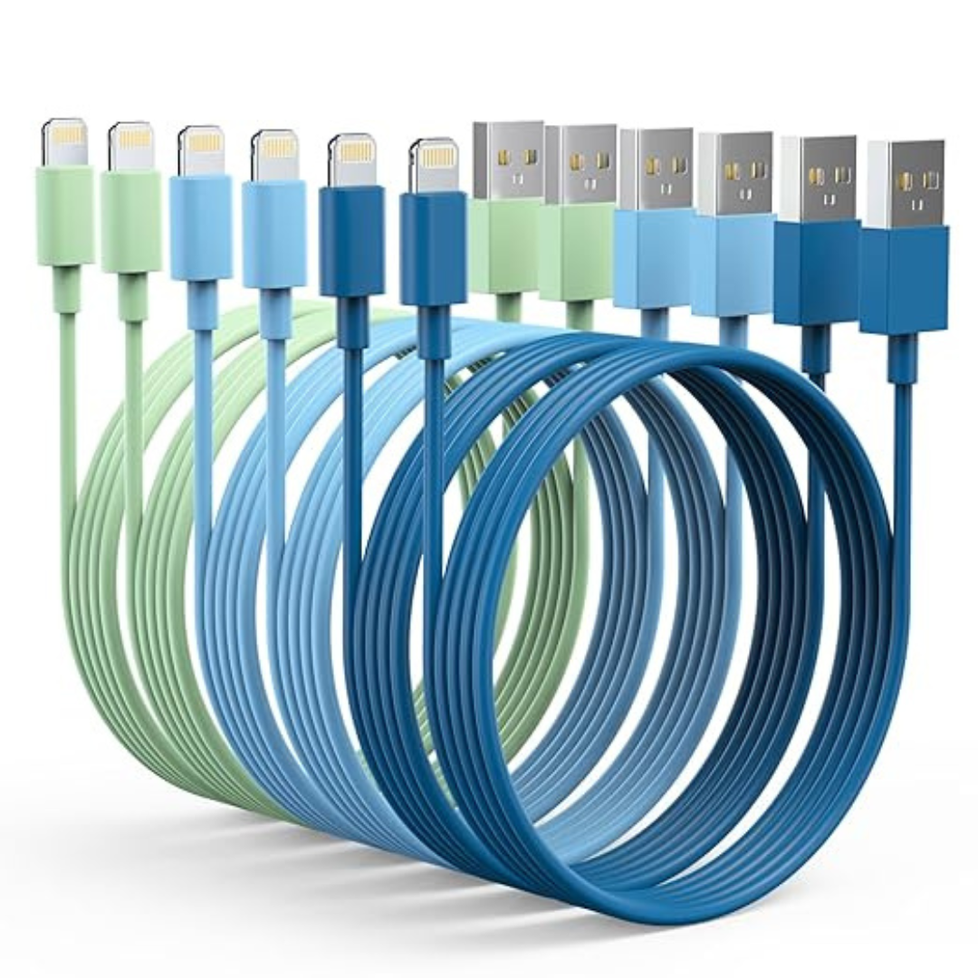 6-Pack Apple MFi Certified Fast Charging Lightning Cable (3/3/6/6/6/9 ft)