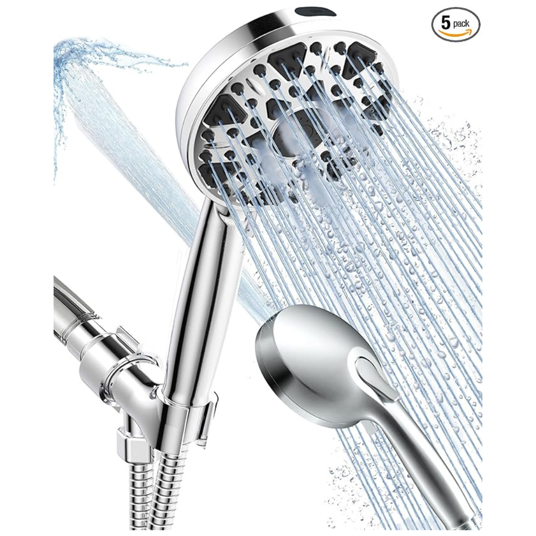 5" High Flow Handheld 7-Modes Rain Shower Head w/ Long Hose & Bracket