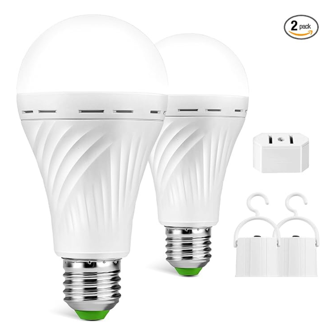 2-Pack Rechargeable Emergency Battery Backup LED Light Bulbs