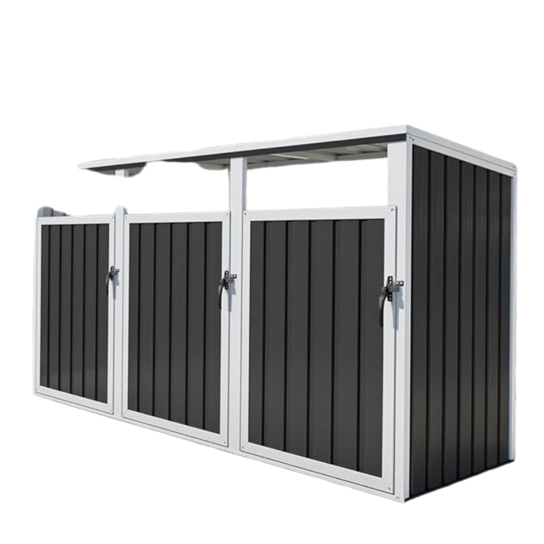 Outdoor Trash Can Storage Shed for 3 Large Cans with Lockable Door