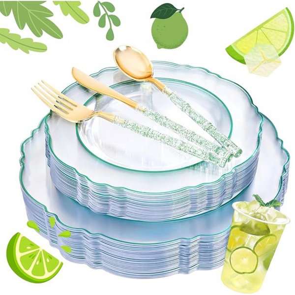 150-Pieces Liacere Disposable Clear and Green Plastic Plates
