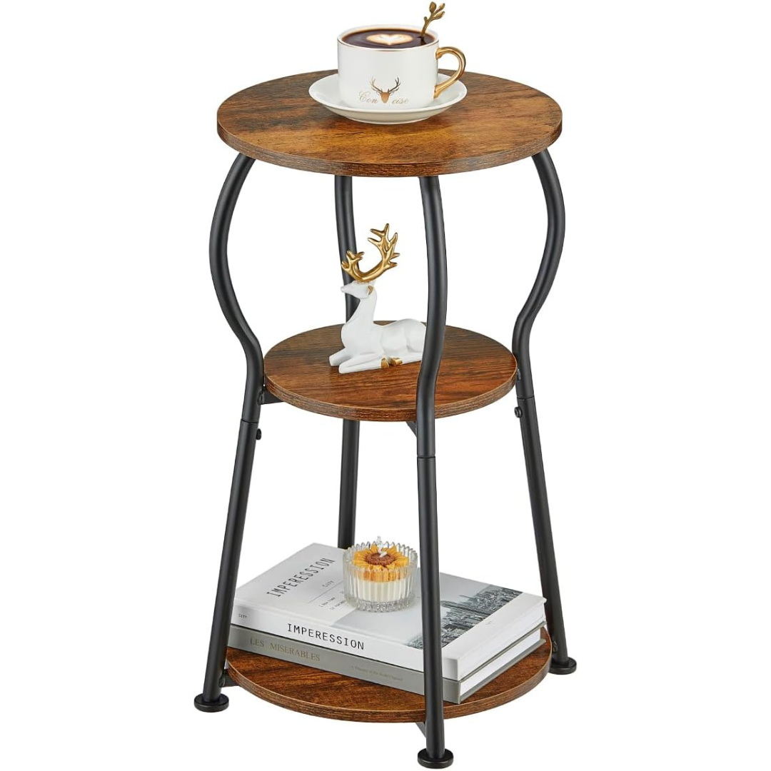 3 Tier Portable Vintage Small Round Bedside Table (4 Colors)