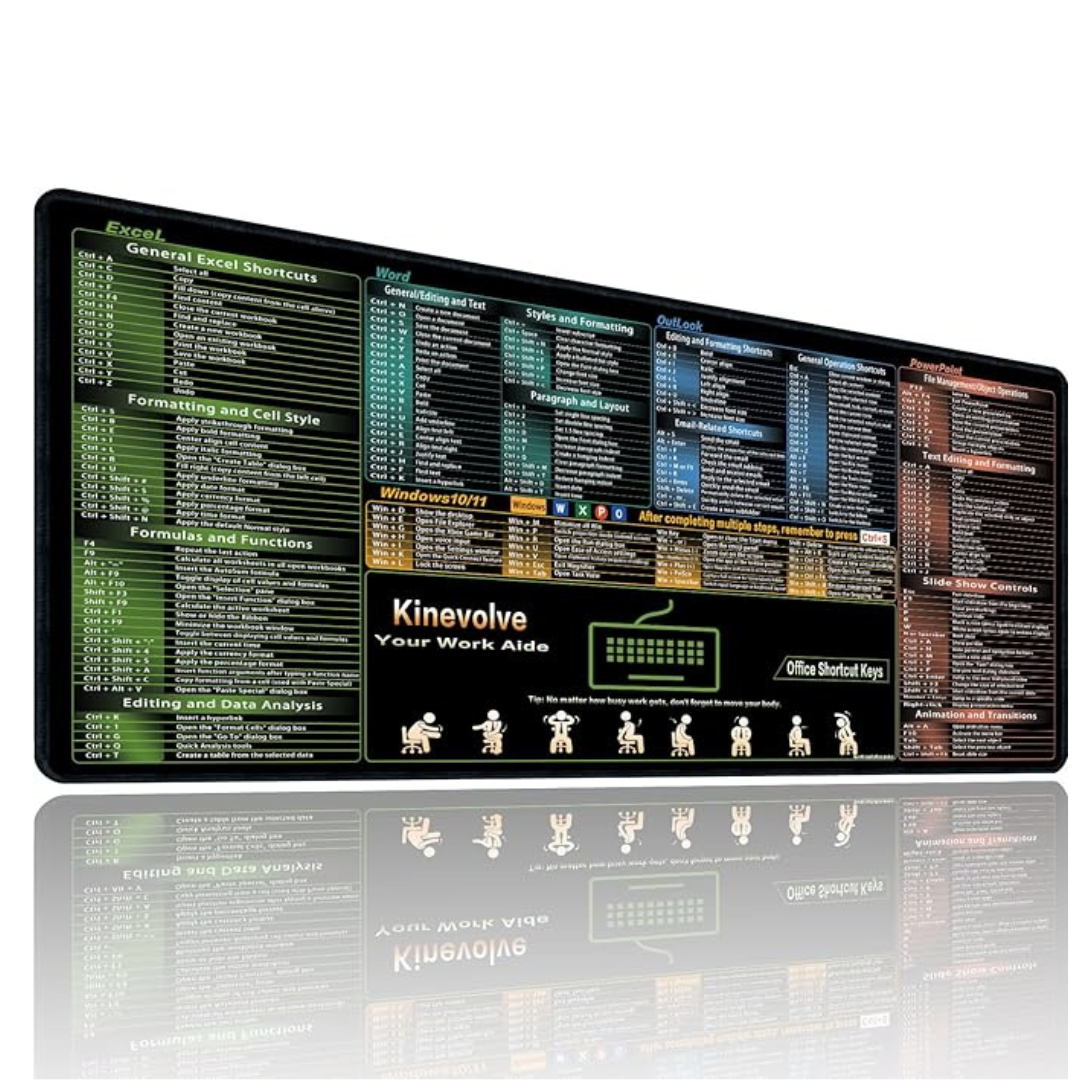 31.5" x 11.8" XL Excel Office Shortcut Gaming Mouse Pad