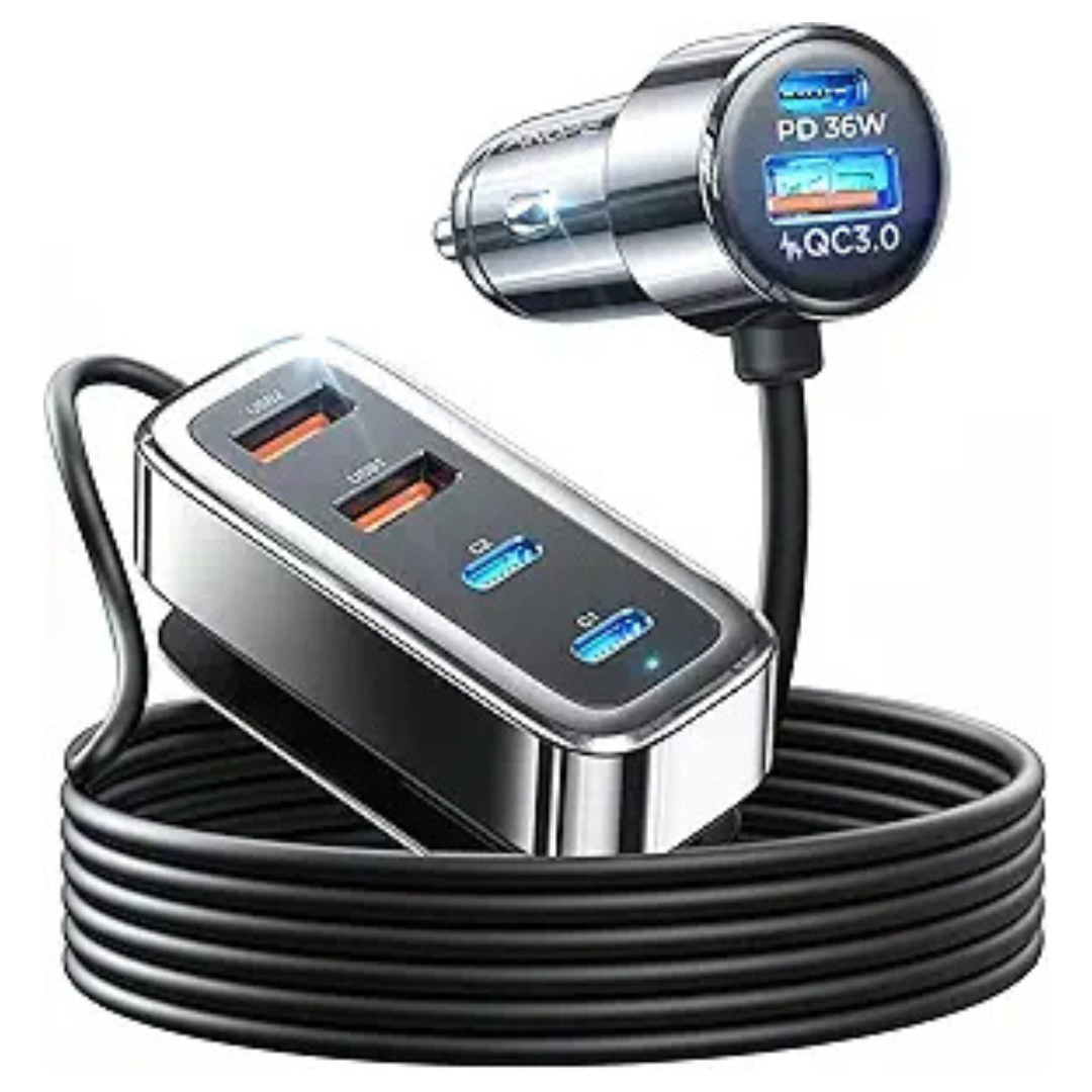 6-Port Ainope 108W USB-C Car Charger with 5ft Cable