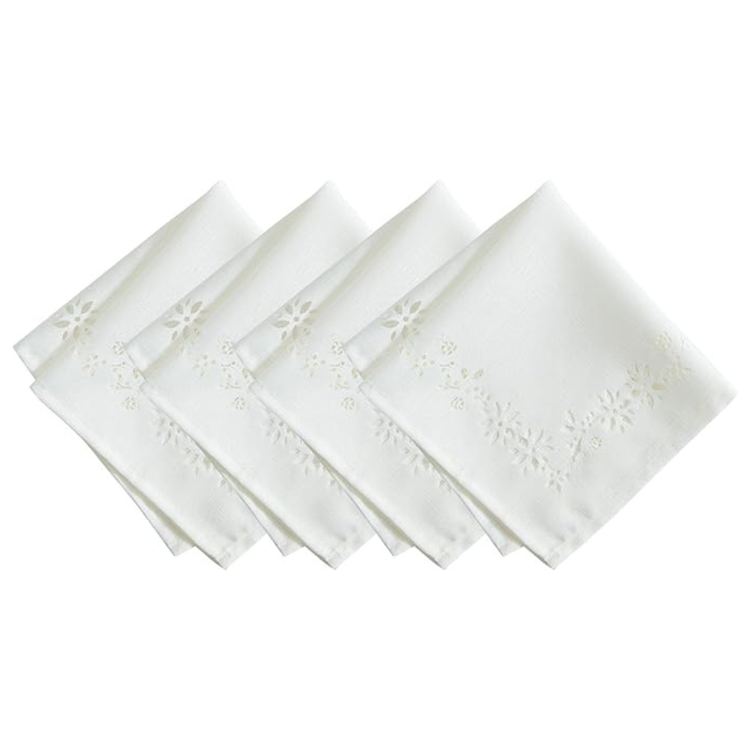 Elrene Home Fashions Poinsettia Noel Laser Cut Holiday Cloth Napkins (Set Of 4, 17″x17″)