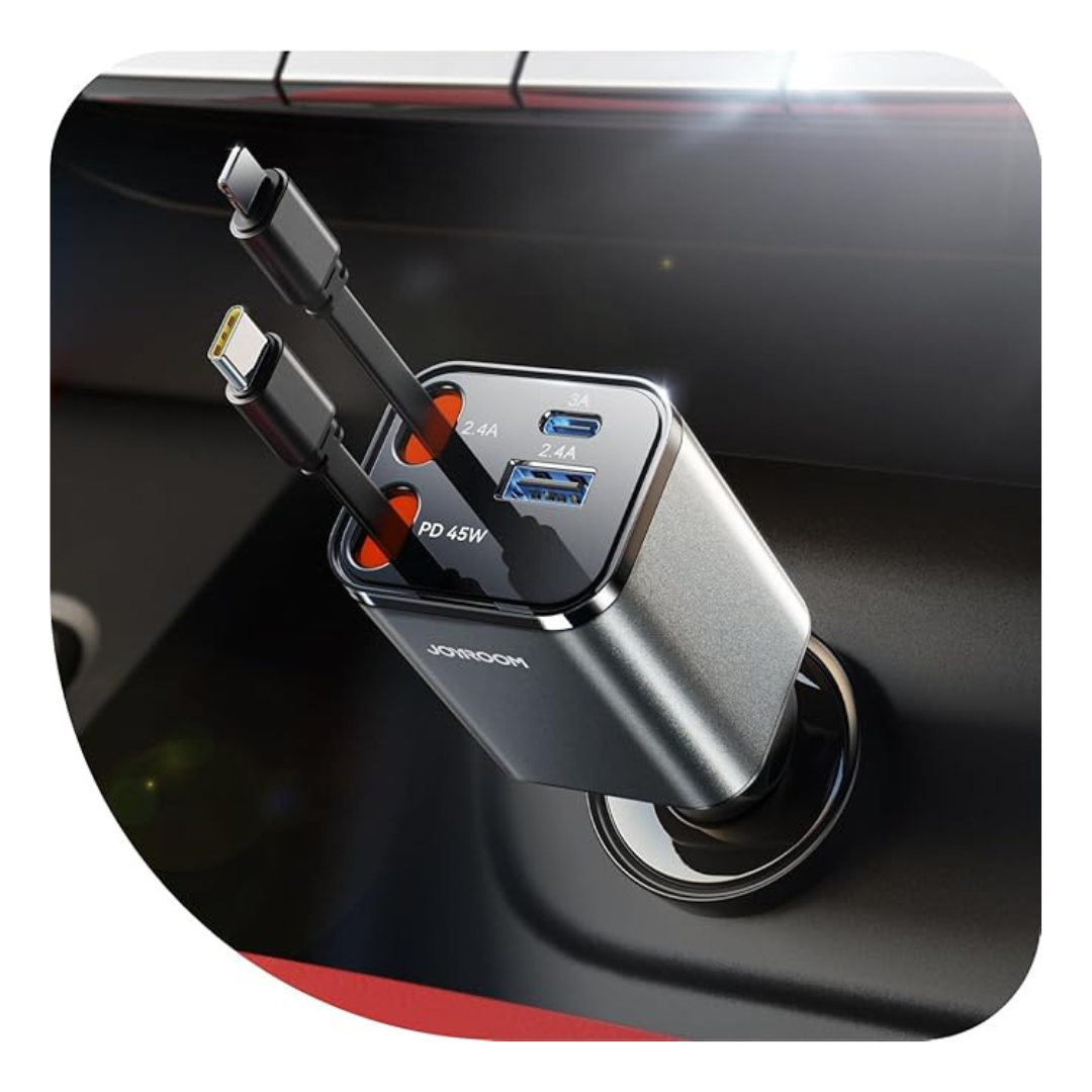 69W Joyroom 4-In-1 Retractable USB-C & Lightning Car Charger
