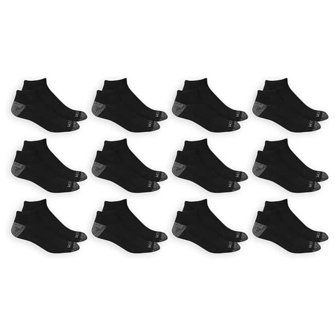 12-Pair Fruit Of The Loom Men's Dual Defense Low Cut Socks (Black, 6-12)