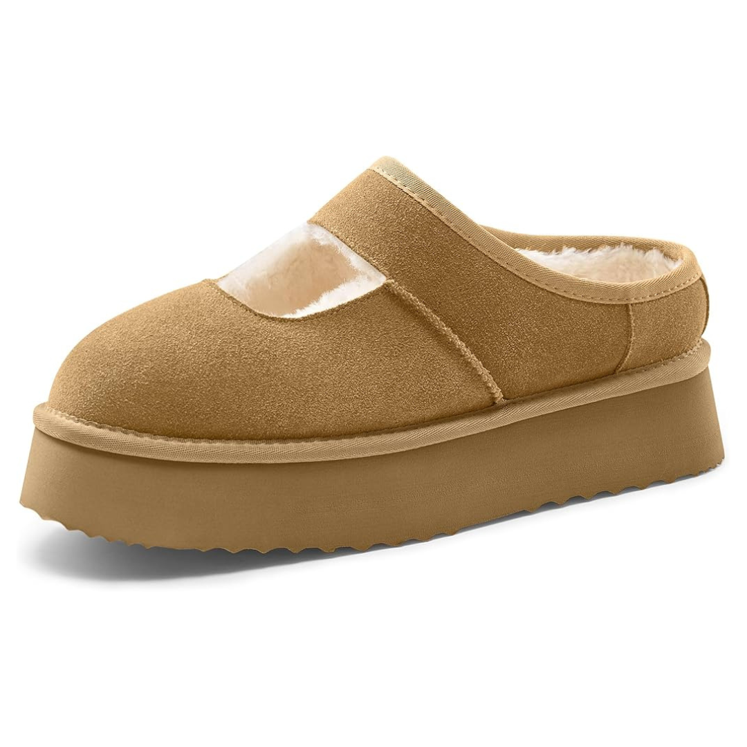 Vilanva Women's Cozy Fur Lined Slip On Mary Jane Slippers