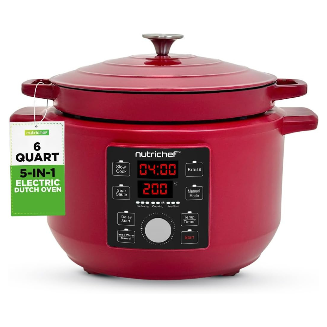 NutriChef 1500W 6-Quart 5-in-1 Electric Dutch Oven
