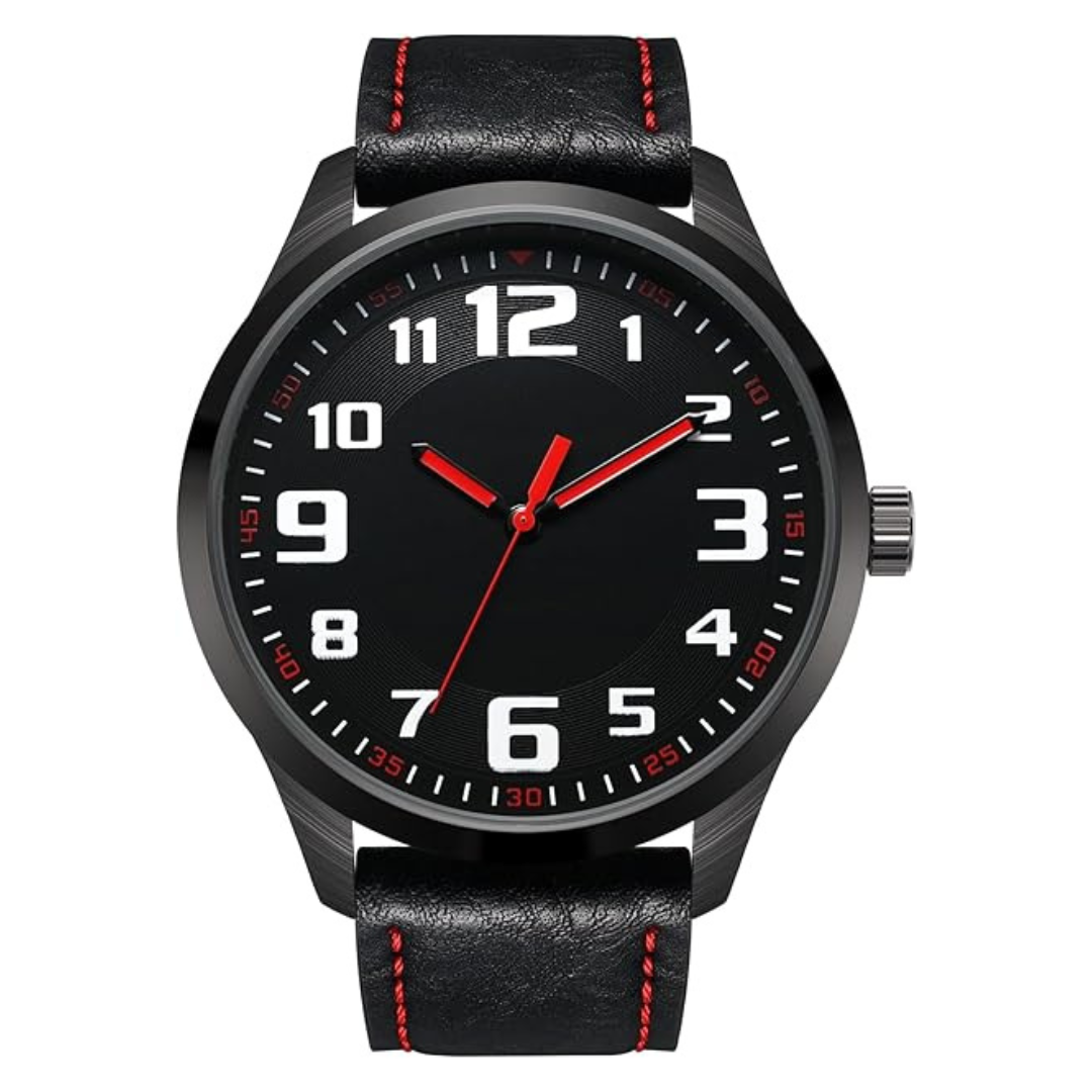 Movebest Men's Black Large Dial Arabic Numerals Belt Watch