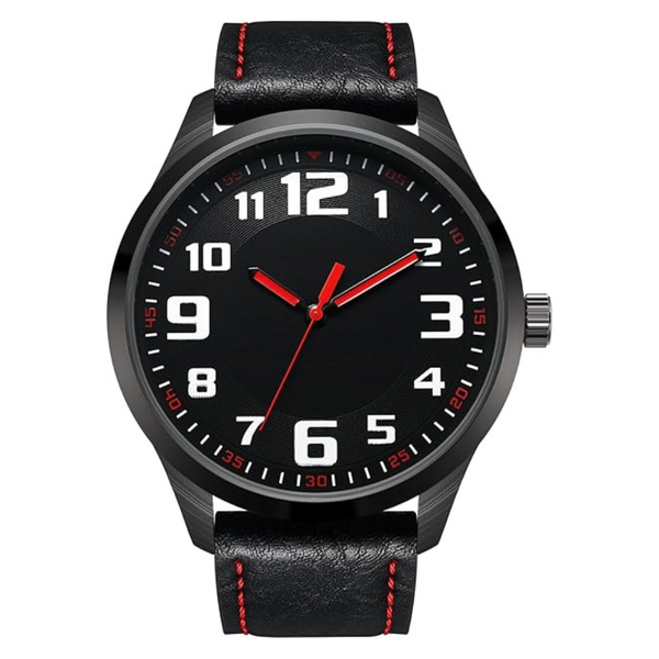 Movebest Men's Black Large Dial Arabic Numerals Belt Watch