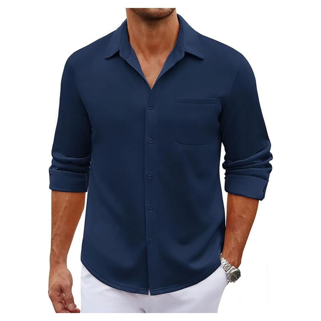 Men's Casual Untucked Long Sleeve Dress Shirt