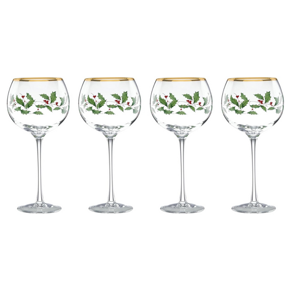 4-Piece Lenox Christmas Holiday Wine Glass Set W/ Gold Accent Rim