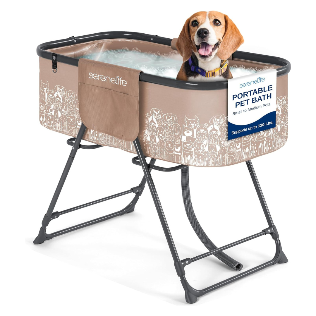 SereneLife Foldable Dog Bath Tub With Adjustable Height