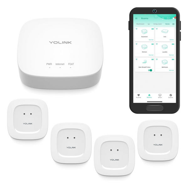 YoLink Water Leak Detection Smart Starter Kit With Hub & 4-Pack Sensors