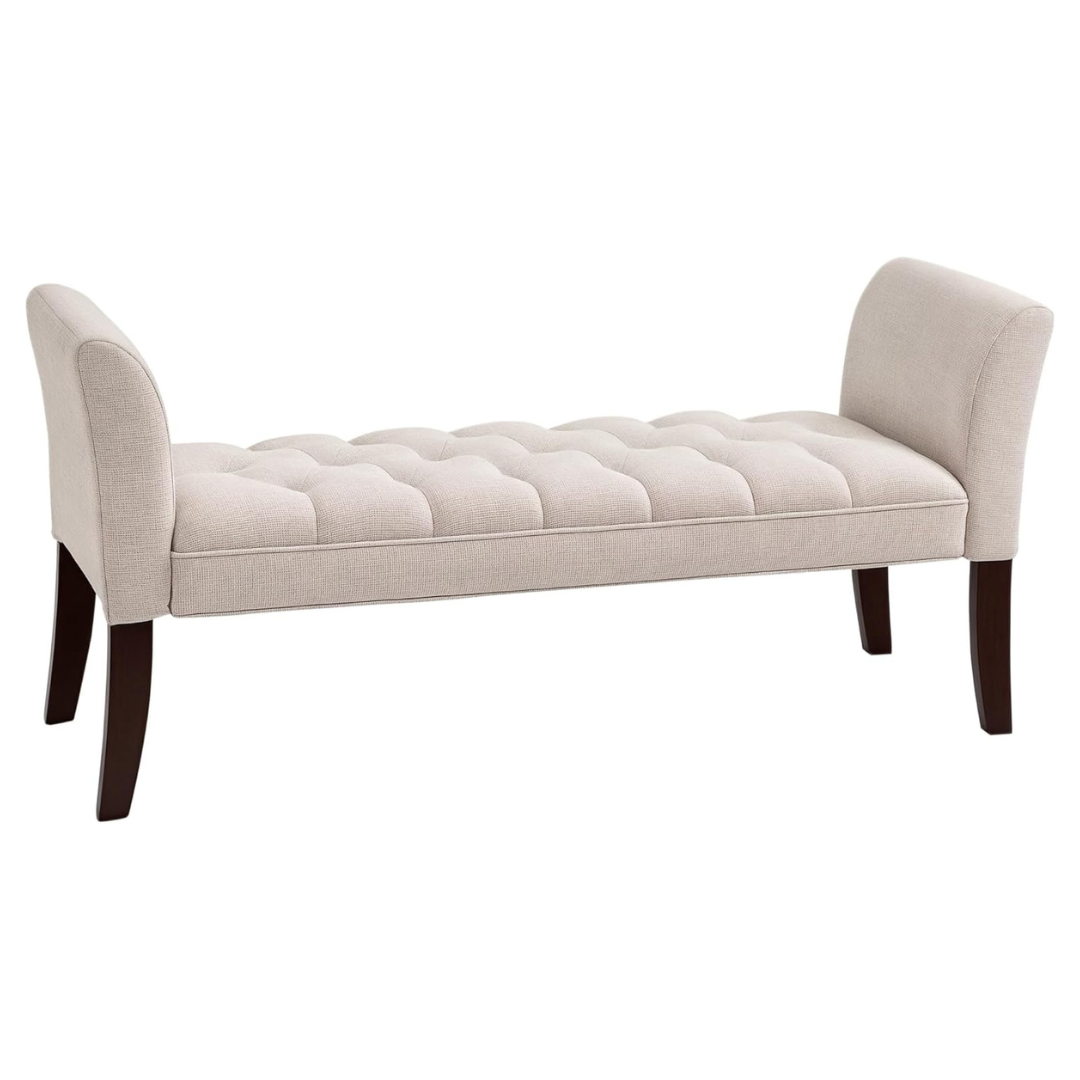 Upholstered Bedroom Entryway Bench With Arms And Solid Wood Legs