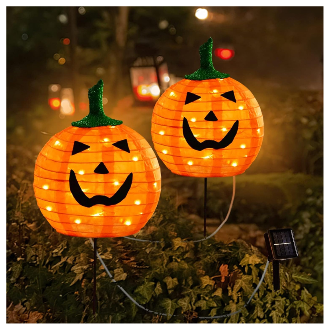 2-Pack Solar Halloween Pumpkin LED Lights