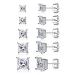 5-Pairs Princess Cut Cubic Zirconia Stud Earrings (2 Color)