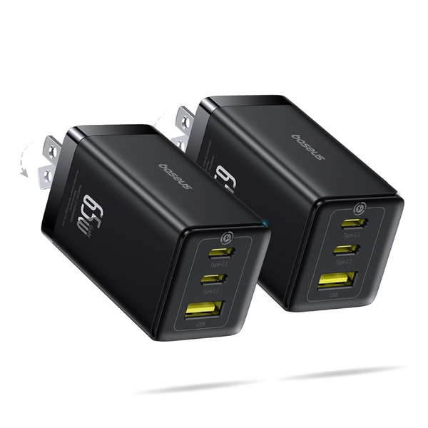 2-Pack Baseus 65W Foldable GaN USB C Charger Block + Baseus USB C Charging Cable
