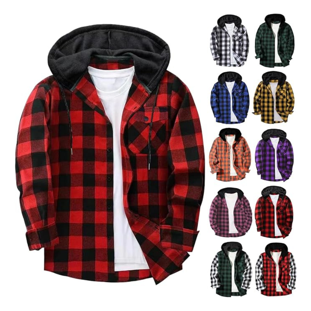 Men's Lightweight Long Sleeve Flannel Hoodie (Various)