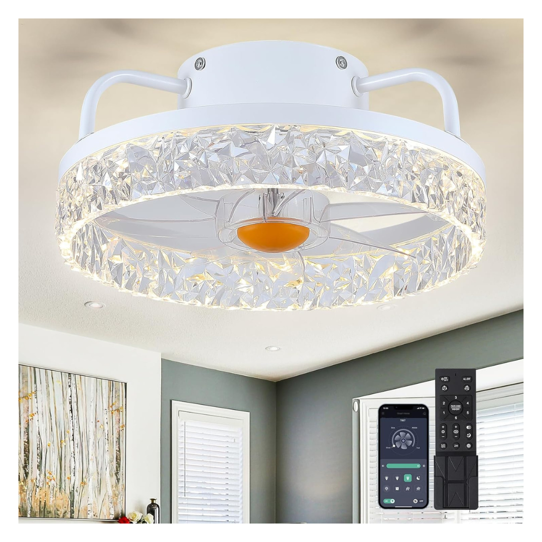 13" Modern Bladeless Flush Mount White Ceiling Fan