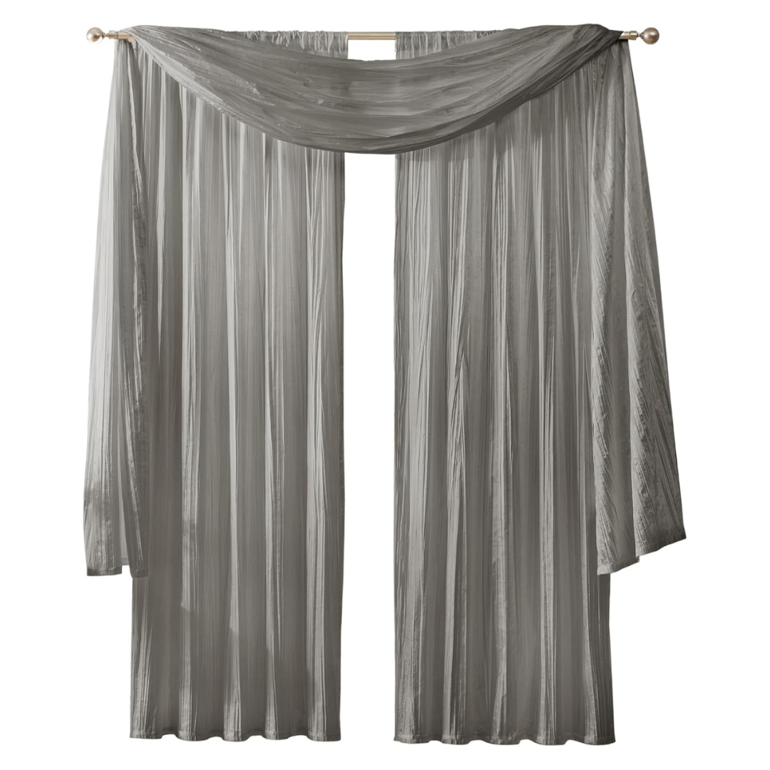 2-Panels 52" x 95" Athena Faux Silk Window Curtain & Valance Set