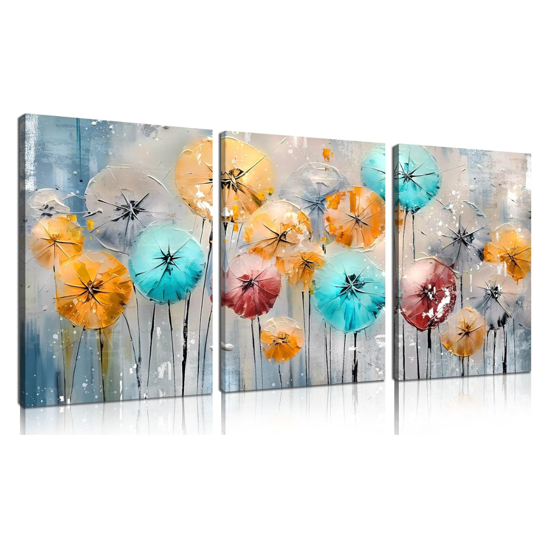 3-Piece Dandelion Colorful Flower Wall Art