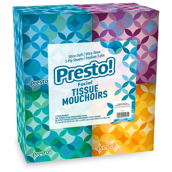 264-Count (4x66-ct.) Presto! Ultra-Soft 3-Ply Premium Facial Tissues