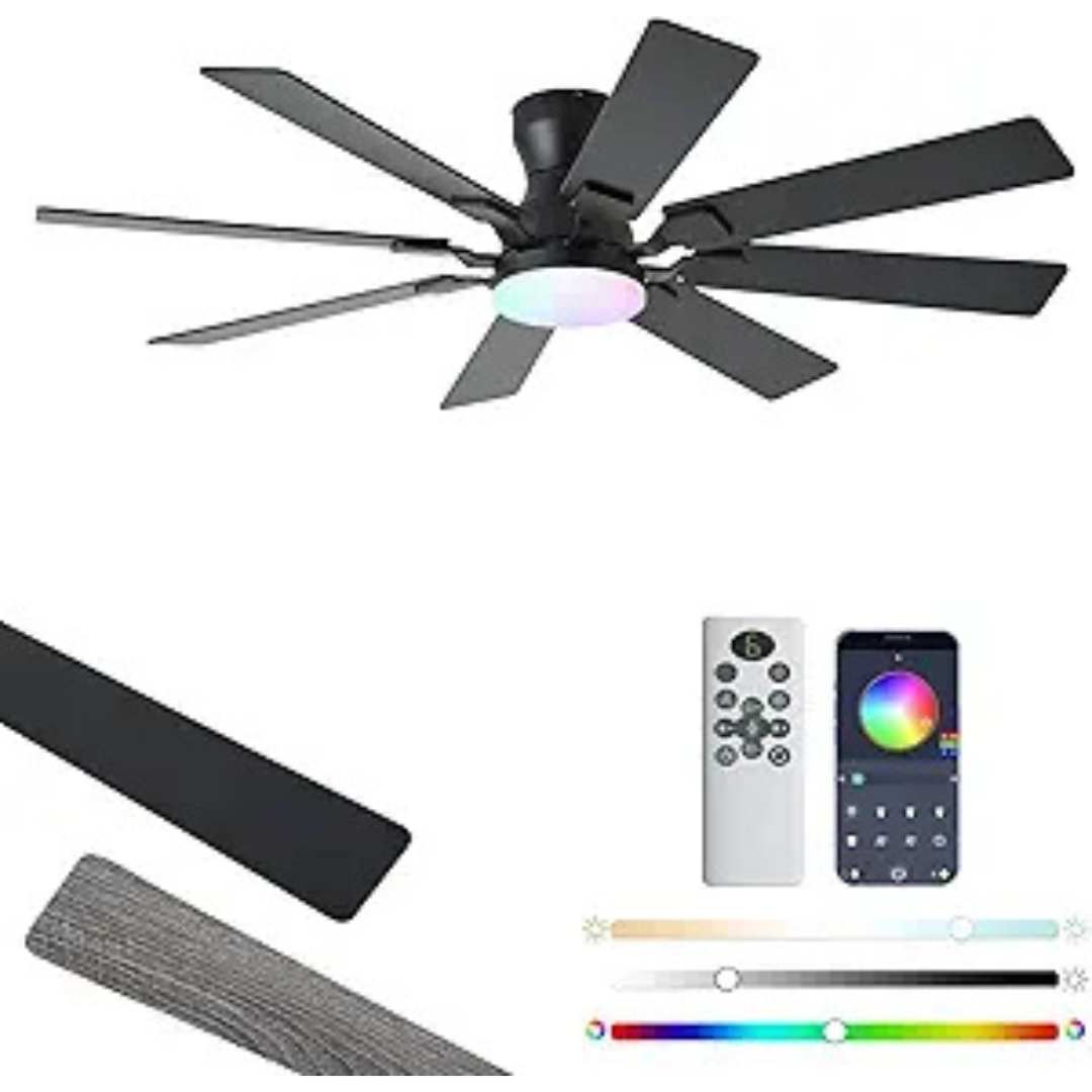 Jsaitee 52" Low Profile Ceiling Fan with Light