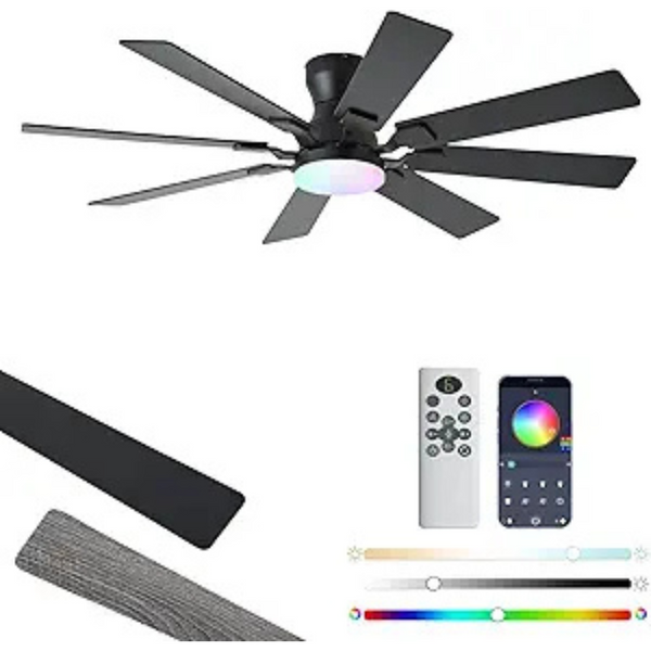 Jsaitee 52" Low Profile Ceiling Fan with Light
