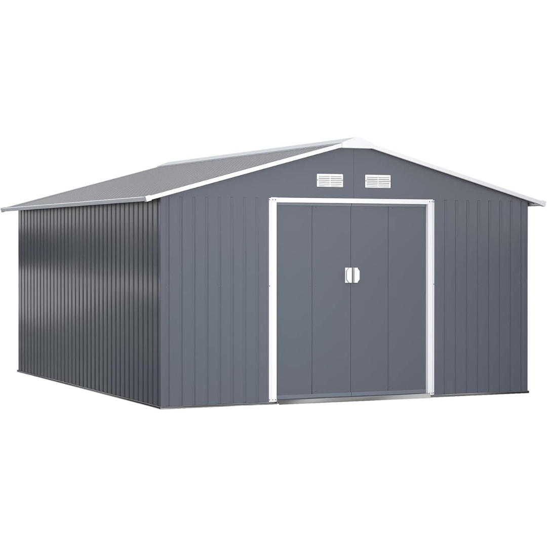 Outsunny 11' x 13' Outdoor Garden Tool Metal Shed with Foundation Kit
