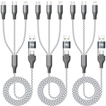 3-Pack 4ft 3-in-1 Multi Nylon Braided Charging Cable