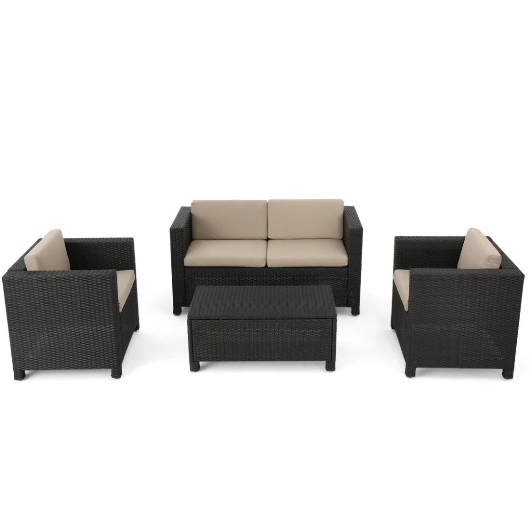 Wade Logan Arville 4 Piece Rattan Sofa Seating Group with Cushions