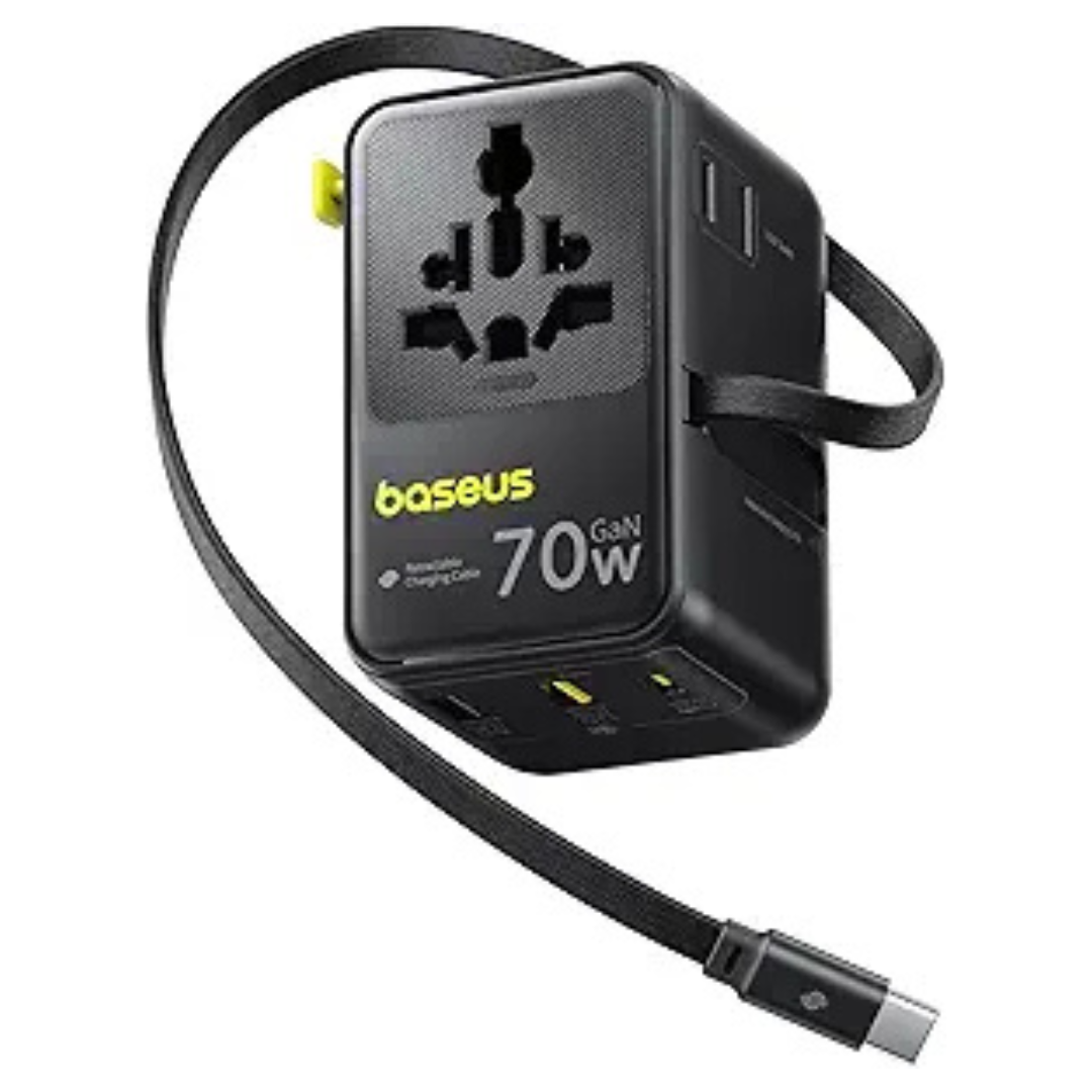 Baseus 70W 6-in-1 Universal Travel Adapter with Retractable USB-C Cable