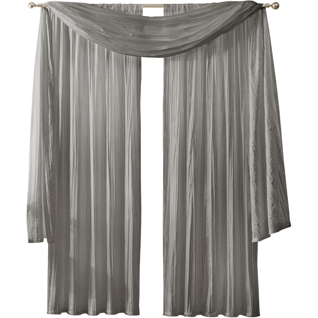 2-Panels 52" x 95" Athena Faux Silk Window Curtain & Valance Set