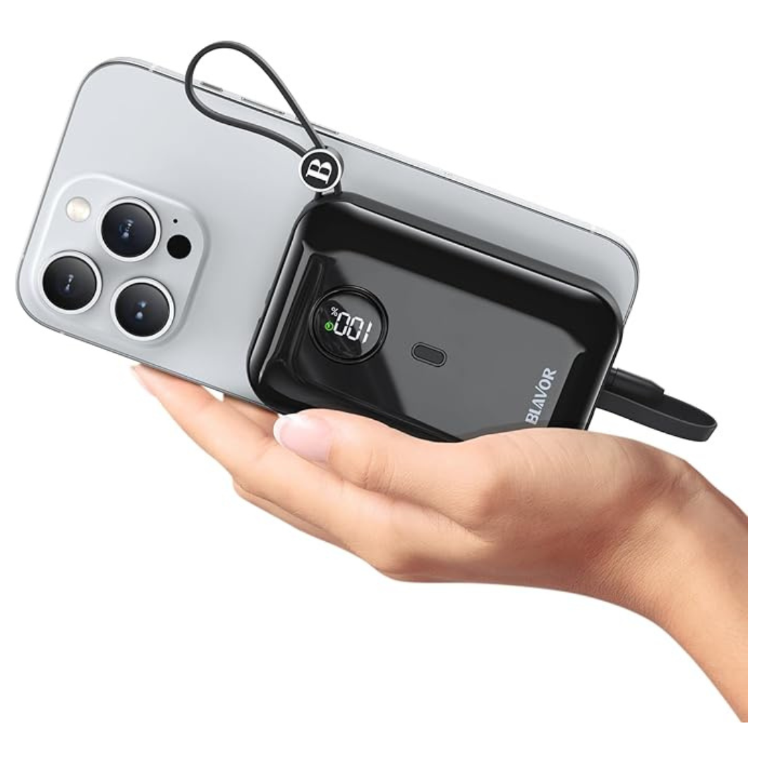 BLAVOR 10000mAh 20W Mini Portable Power Bank Charger w/ Built-in Cable