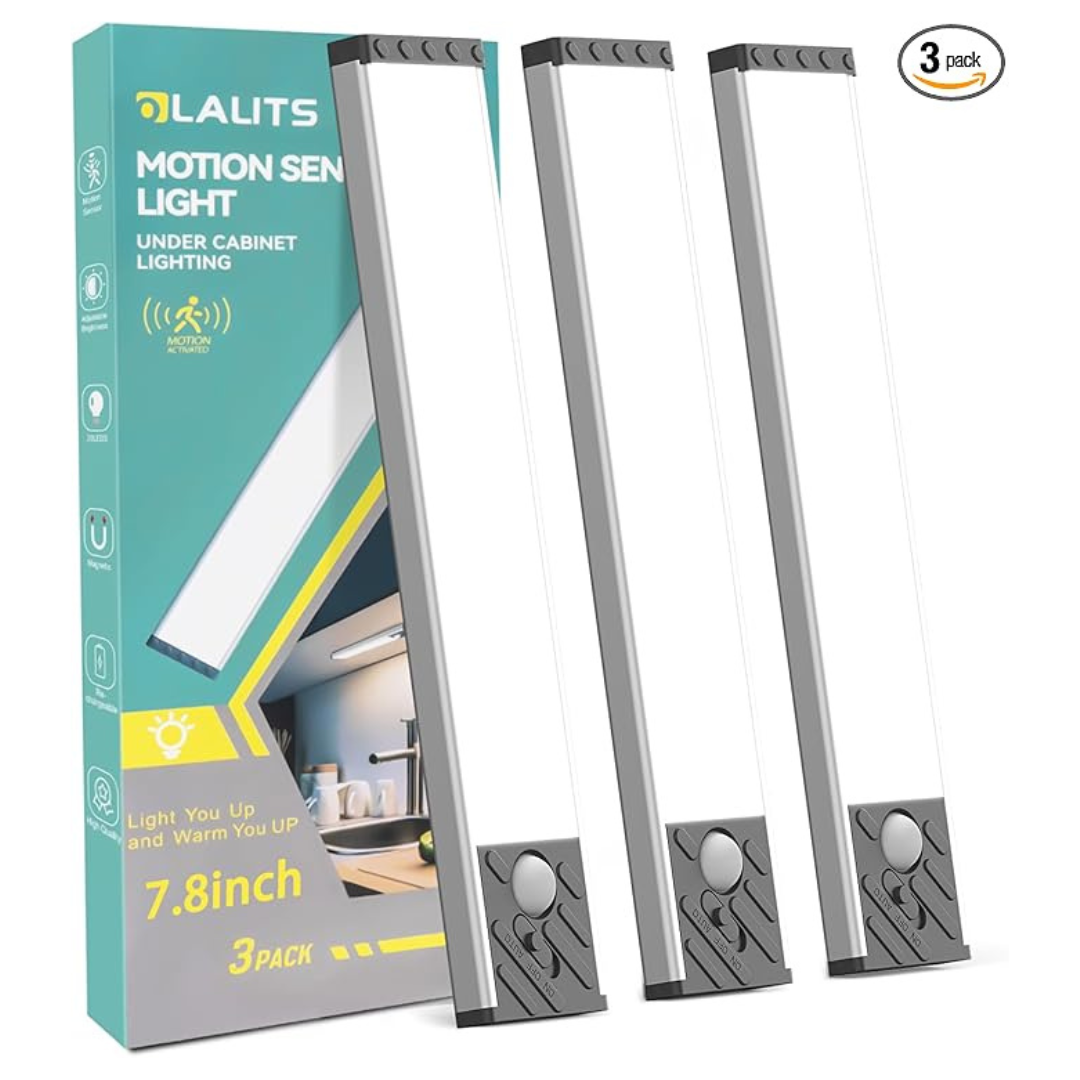 3-Pack 7.8" Motion Sensor Rechargeable Under Cabinet LED Lights