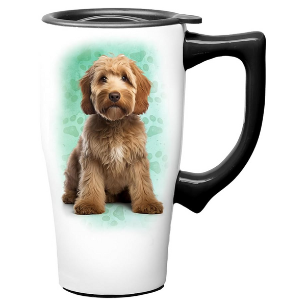 Spoontiques Doodle Ceramic Travel Coffee Mug With Lid & Handle